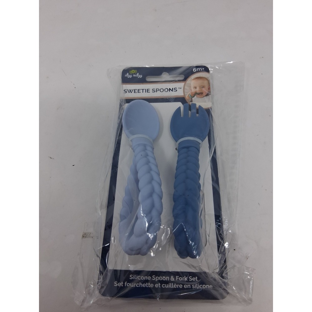 NEW! Itzy Ritzy Sweetie Blue Silicone BPA Free Baby Spoon and Fork Set. Z